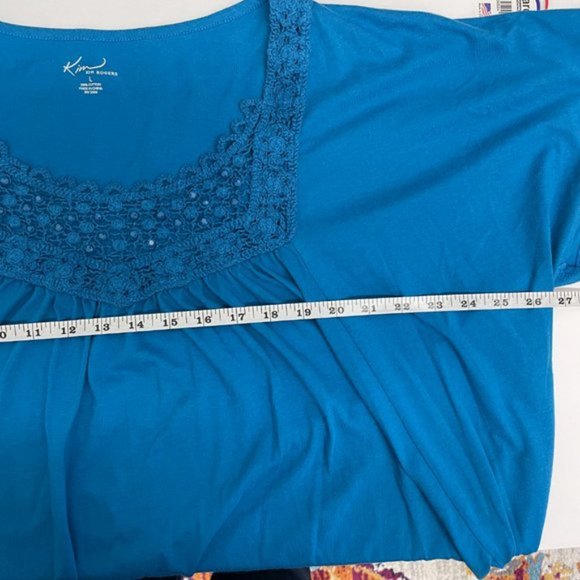 Kim Rogers Blue Butterfly Sleeve Top Crochet Beaded Details, Blue Crochet Top - Picture 6 of 8